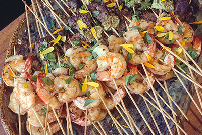 catering skewers and prawns